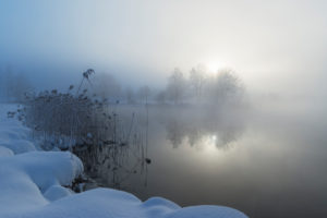 Mist in winter morning, Kochelsee, Kochel, Bavaria, Germany Mist in winter morning, Kochelsee, Kochel, Bavaria, Germany